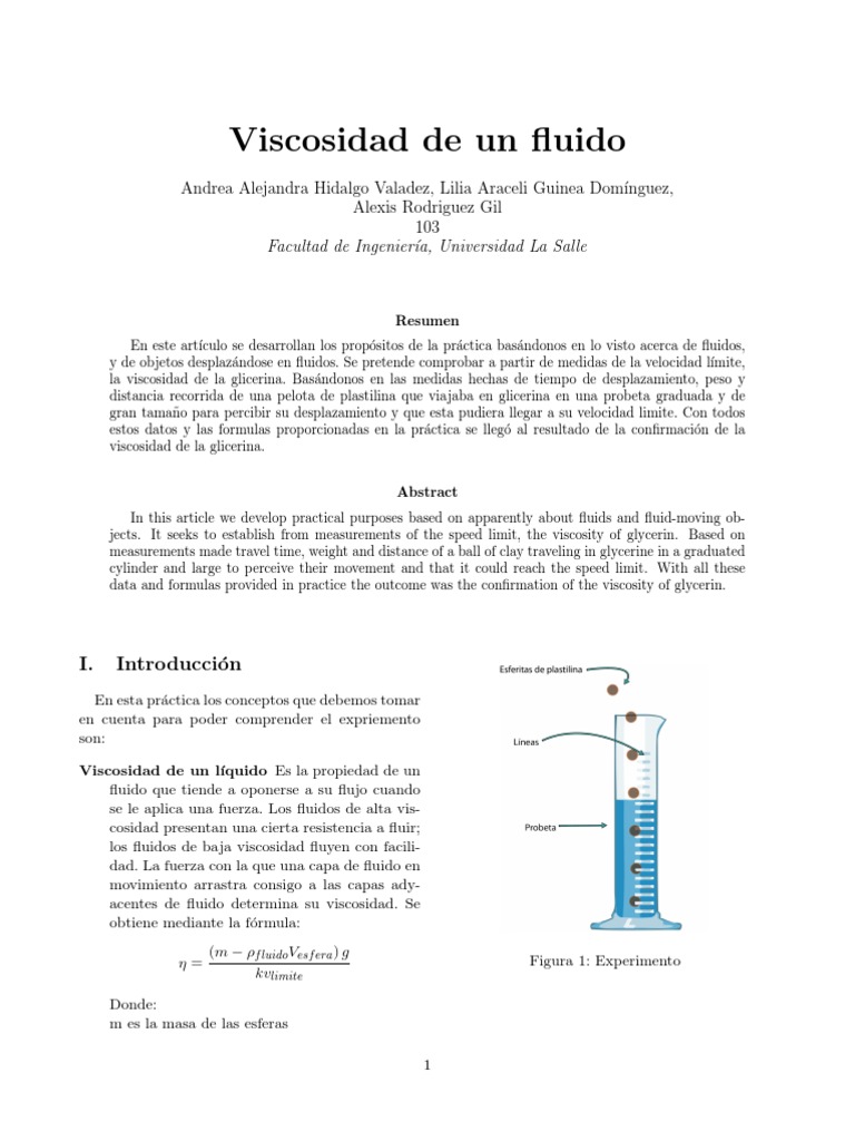 Viscosidad de un fluido Velocidad Viscosidad