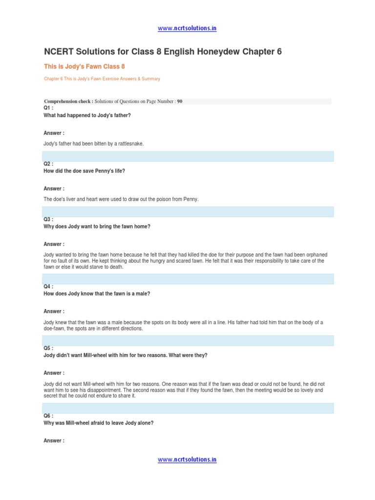 Ncert Solutions For Class 8 English Honeydew Chapter 6 Pdf