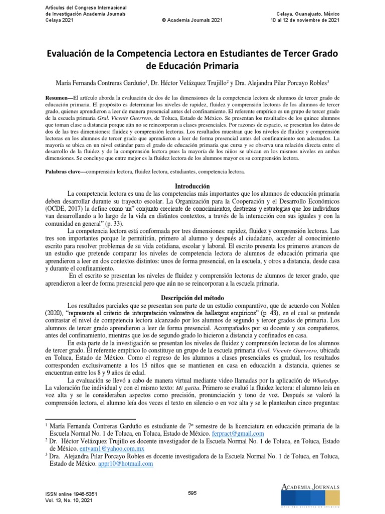 Evaluacion de La Competencia Lectora en Tercer Grado | PDF ...