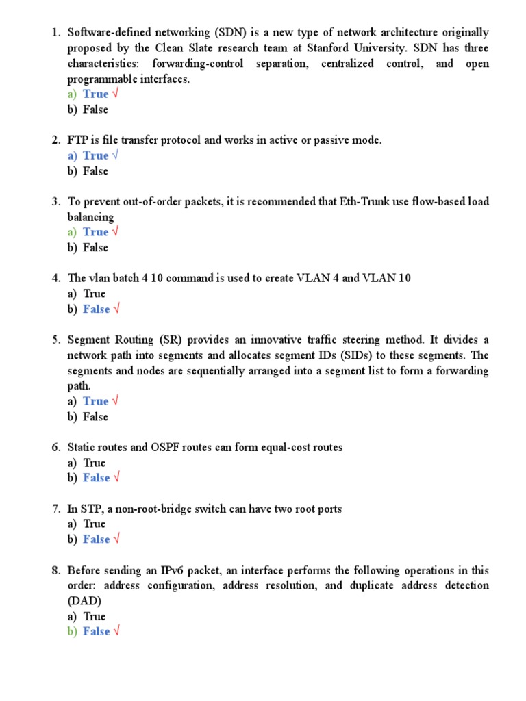 Networking Protocols and Configurations Quiz | PDF