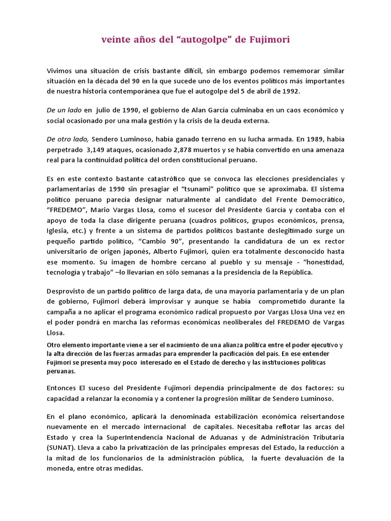 Discurso Fujimori PDF Gobierno