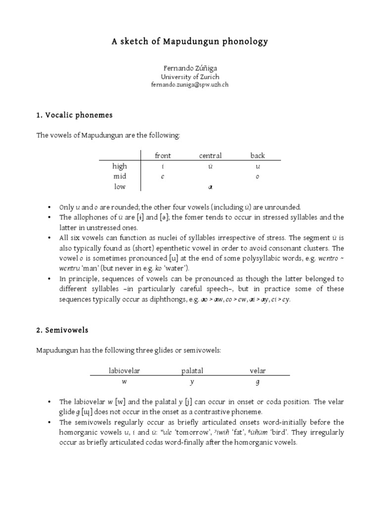 Mapudungun Phonology Overview | PDF | Syllable | Vowel