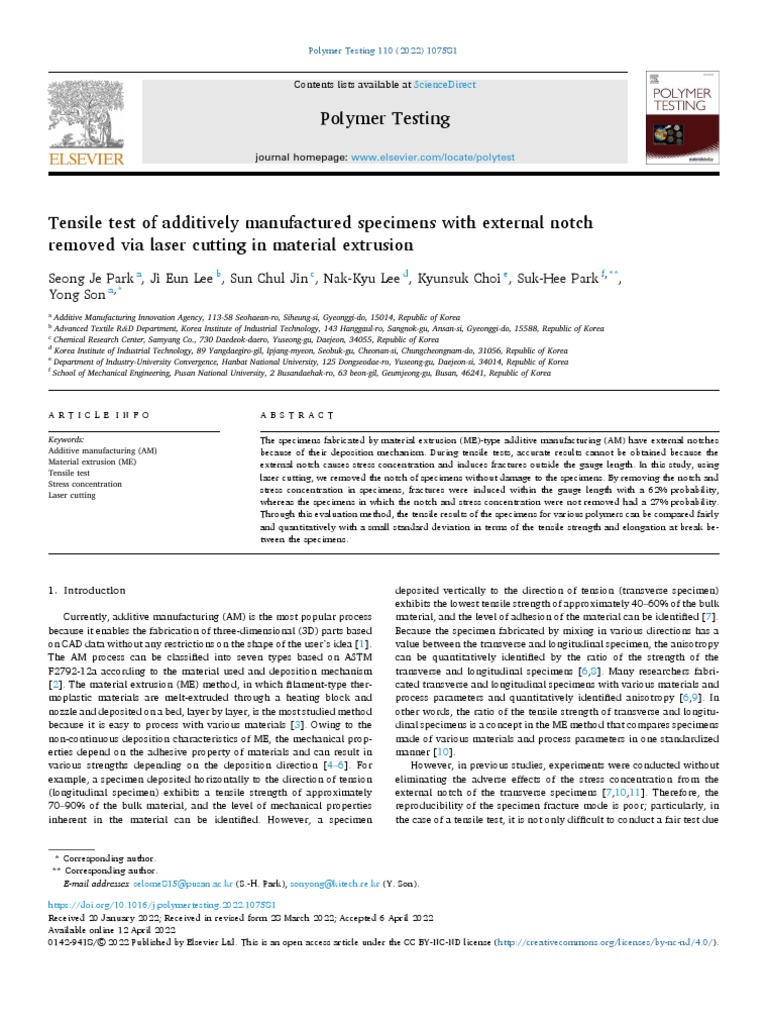Tensile Test of AM Specimens With External Notch Removed Via Laser Cutting in Material Extrusion