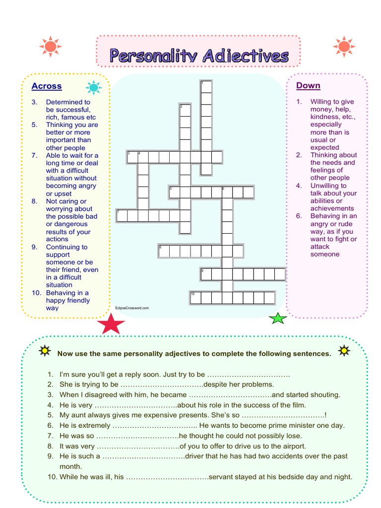 Personality Adjectives Crossword Clues | PDF
