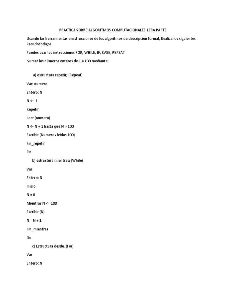 Practica Sobre Algoritmos Computacionales | PDF | Informática teórica ...