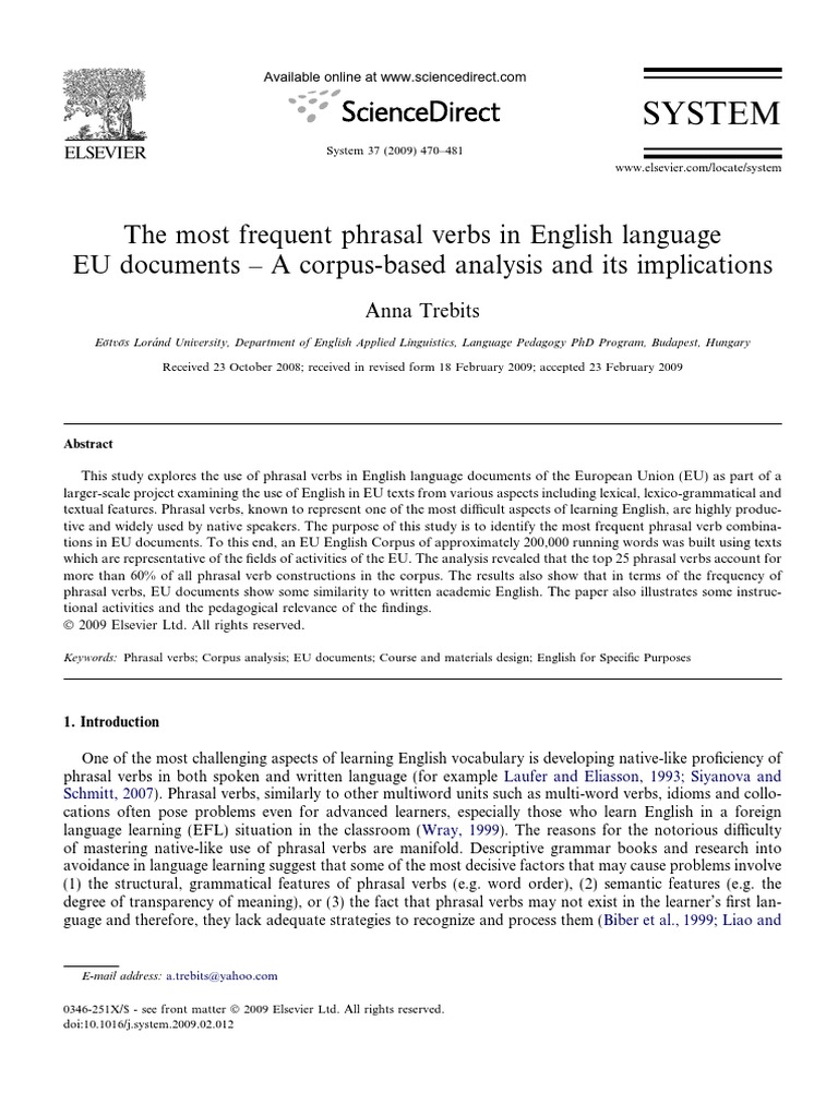 The Most Frequent Phrasal Verbs in Engli | PDF | English Language