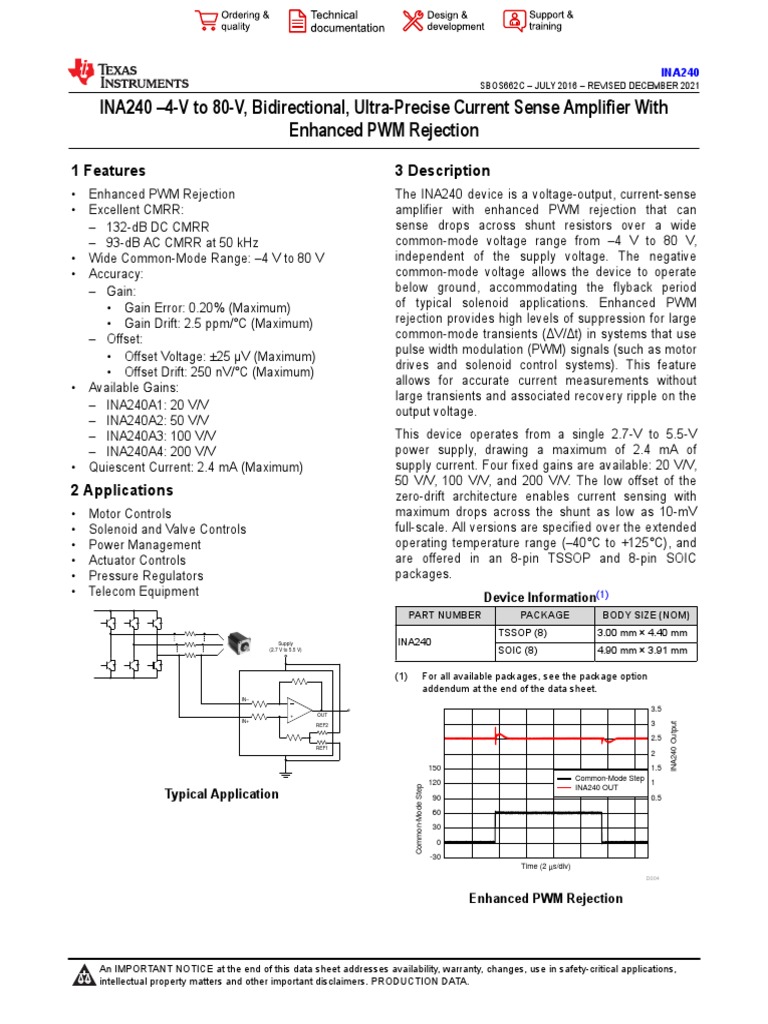 INA240 4V To 80V, Bidirectional, UltraPrecise Current Sense Amplif