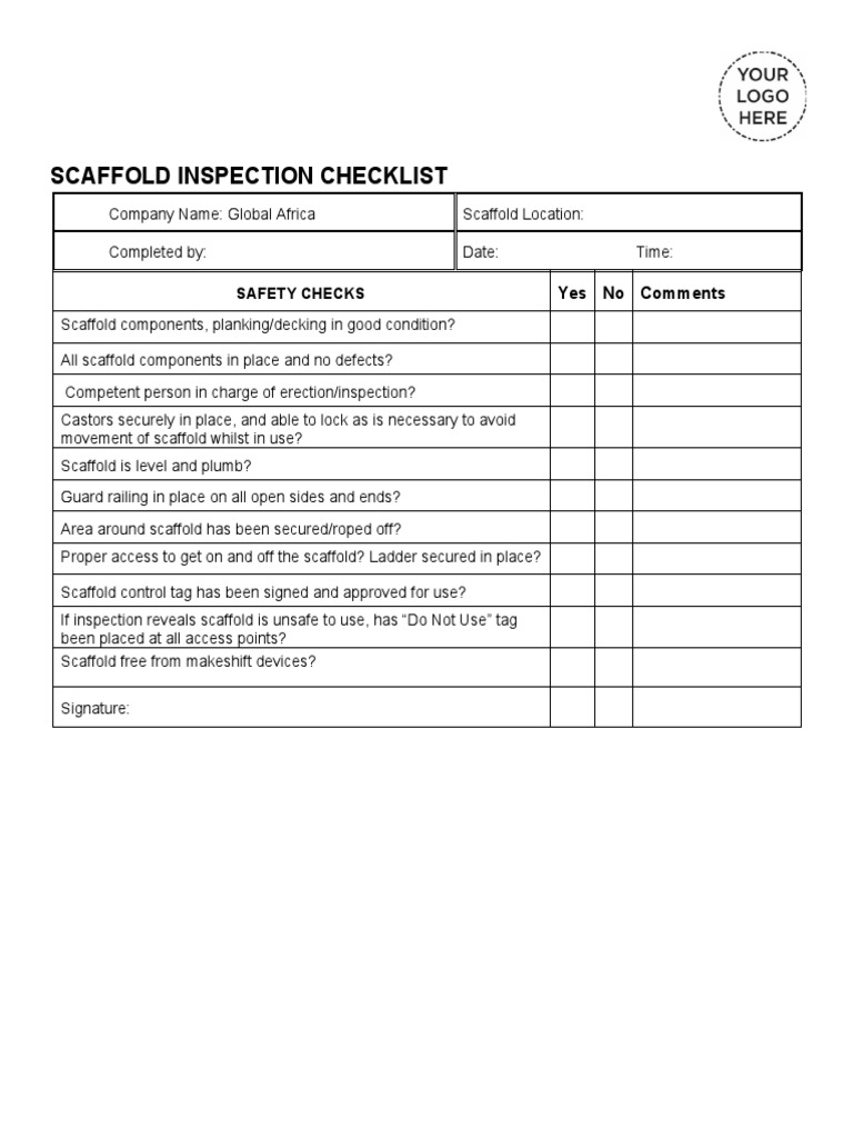Scaffold inspection checklist pdf
