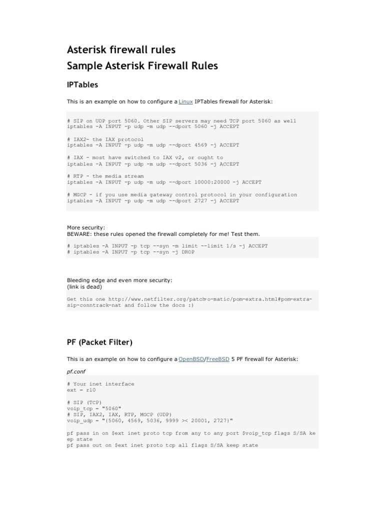 Asterisk MGCP and Firewall Setup Guide | PDF