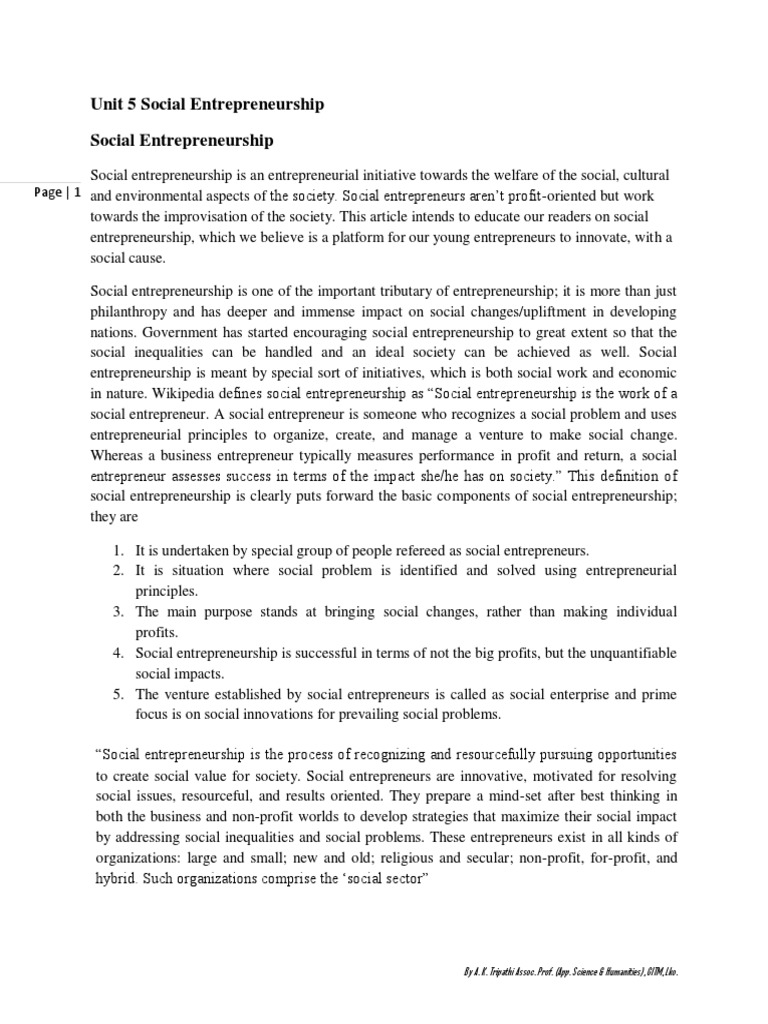 Social Entrepreneurship Overview | PDF | Entrepreneurship | Social ...