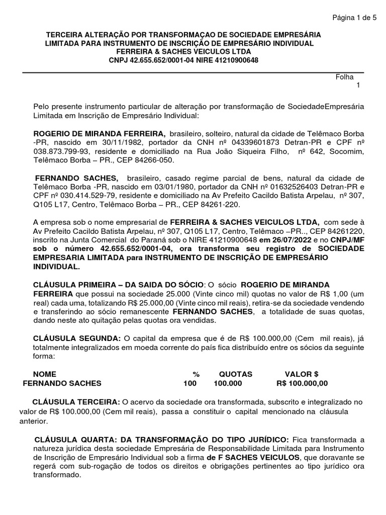 Transforma o De Firma Individual Em Ltda PDF