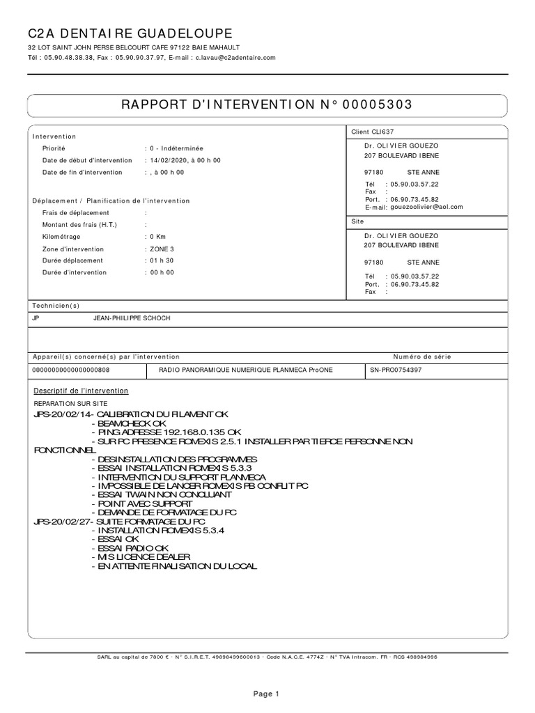 Rapport d'intervention dentaire 2020 | PDF