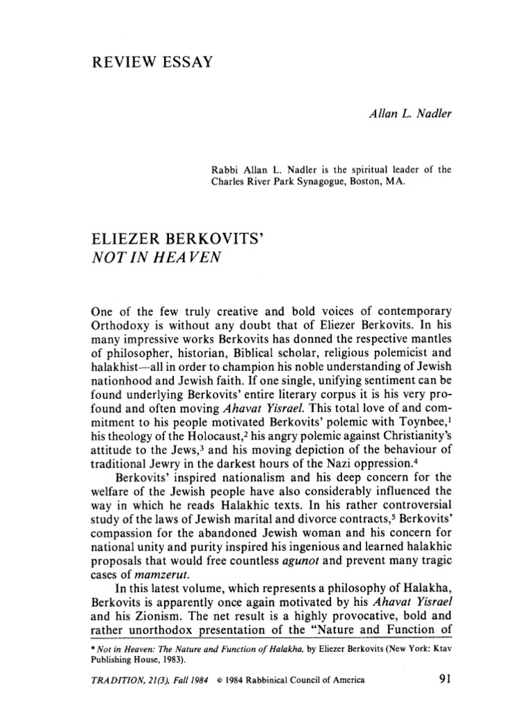 Eliezer Berkovits Not PDF Halakha Orthodox Judaism