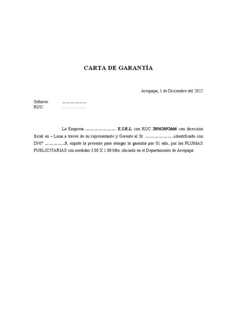 Carta de Garantia PDF