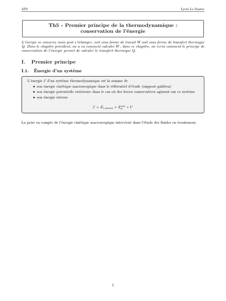 Énergie et transfert thermique en thermodynamique | PDF | Enthalpie de ...