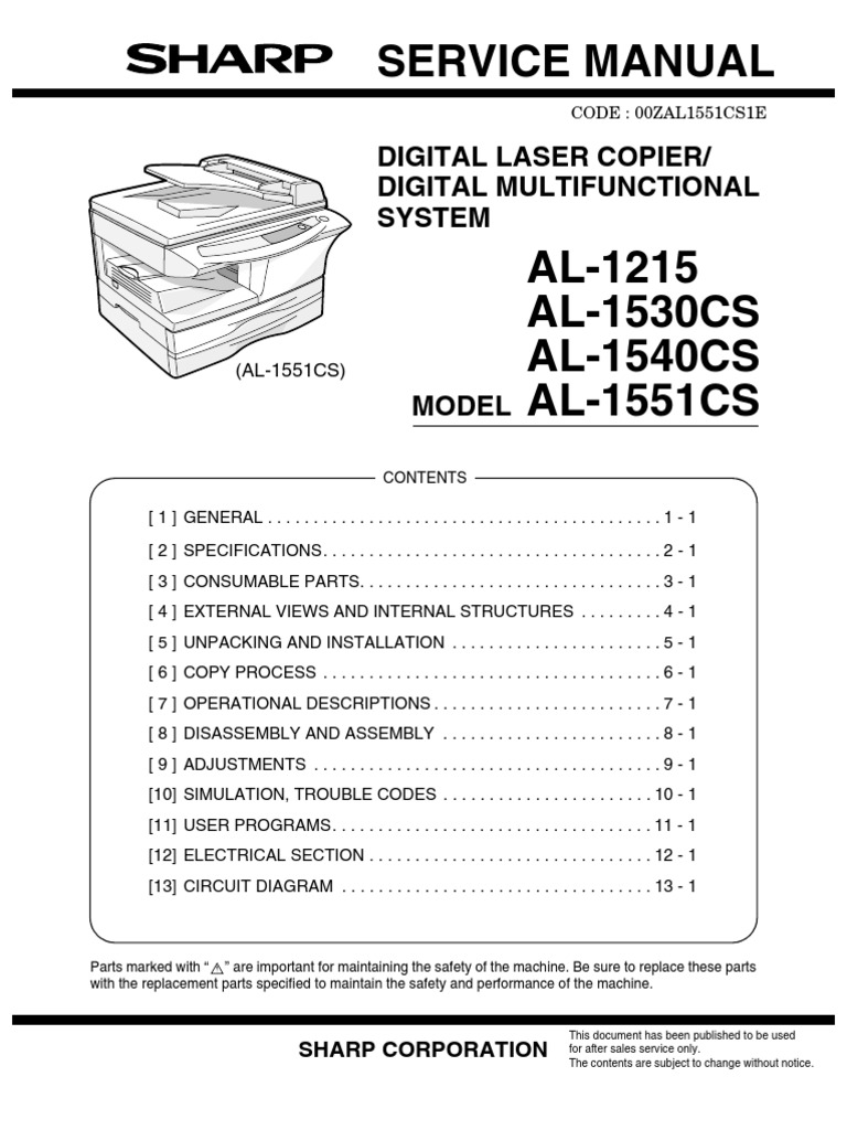 Service Manual Sharp AL1215_1530cs_1540cs_1551cs | Image Scanner |  Microsoft Windows