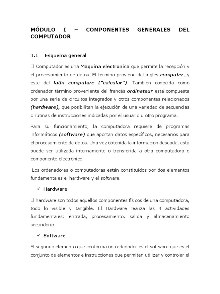 Modulo I Componentes Generales Del Computador | PDF | Hardware de la ...