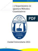 Normas y Requerimientos de Las Asignaturas de Métodos Cuantitativos