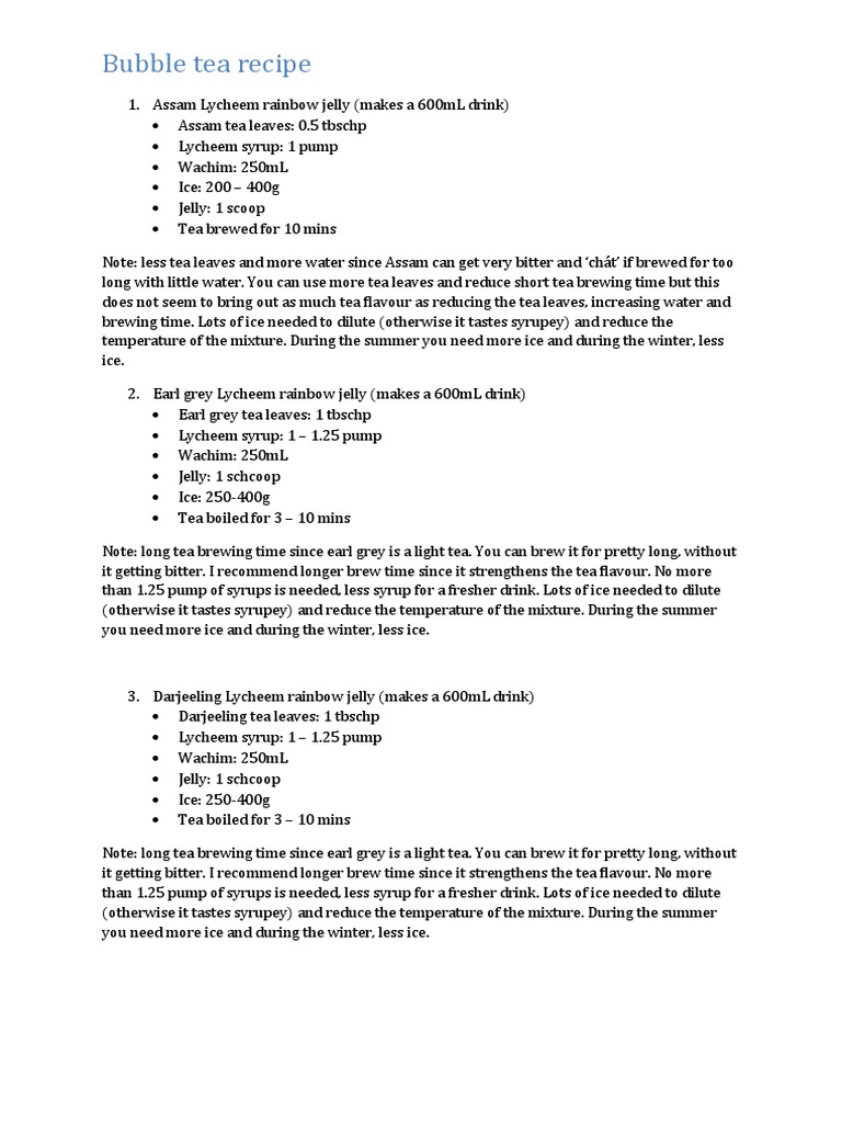 Bubble Tea Recipe | PDF