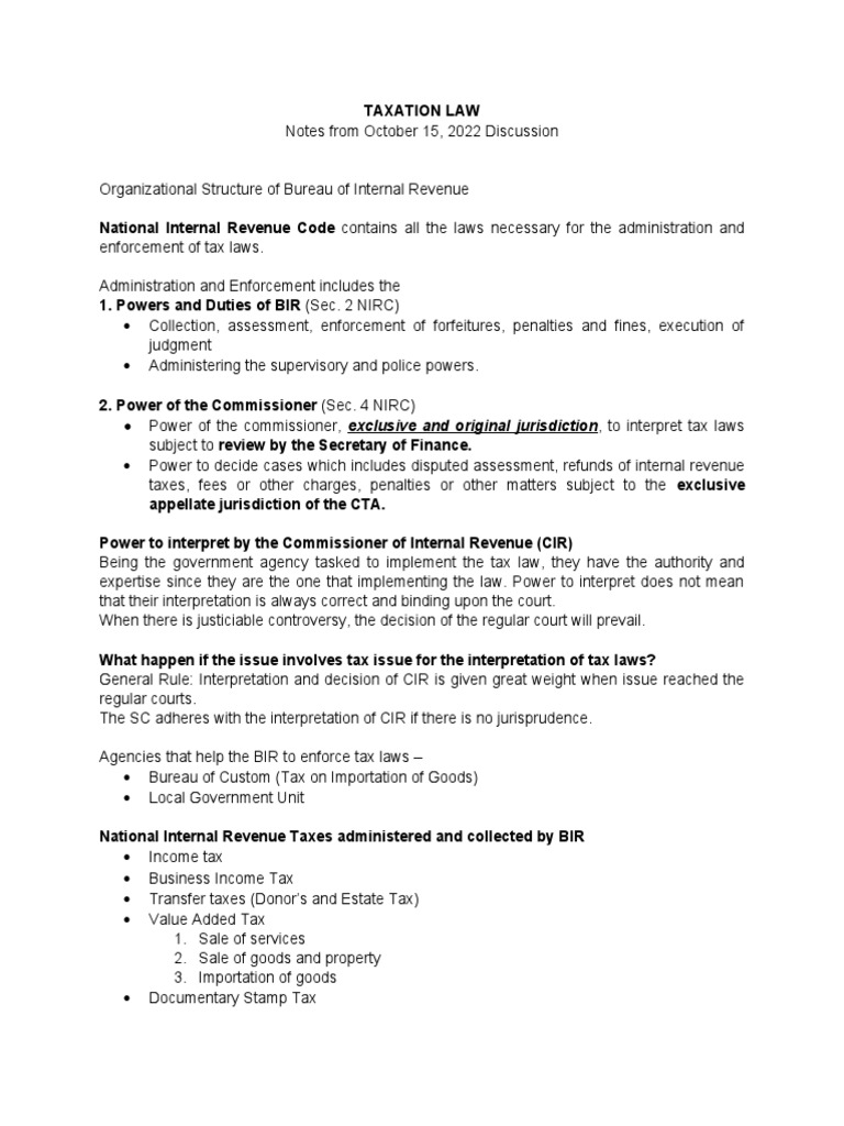 Taxation Law October 15 | PDF | Taxes | Internal Revenue Service
