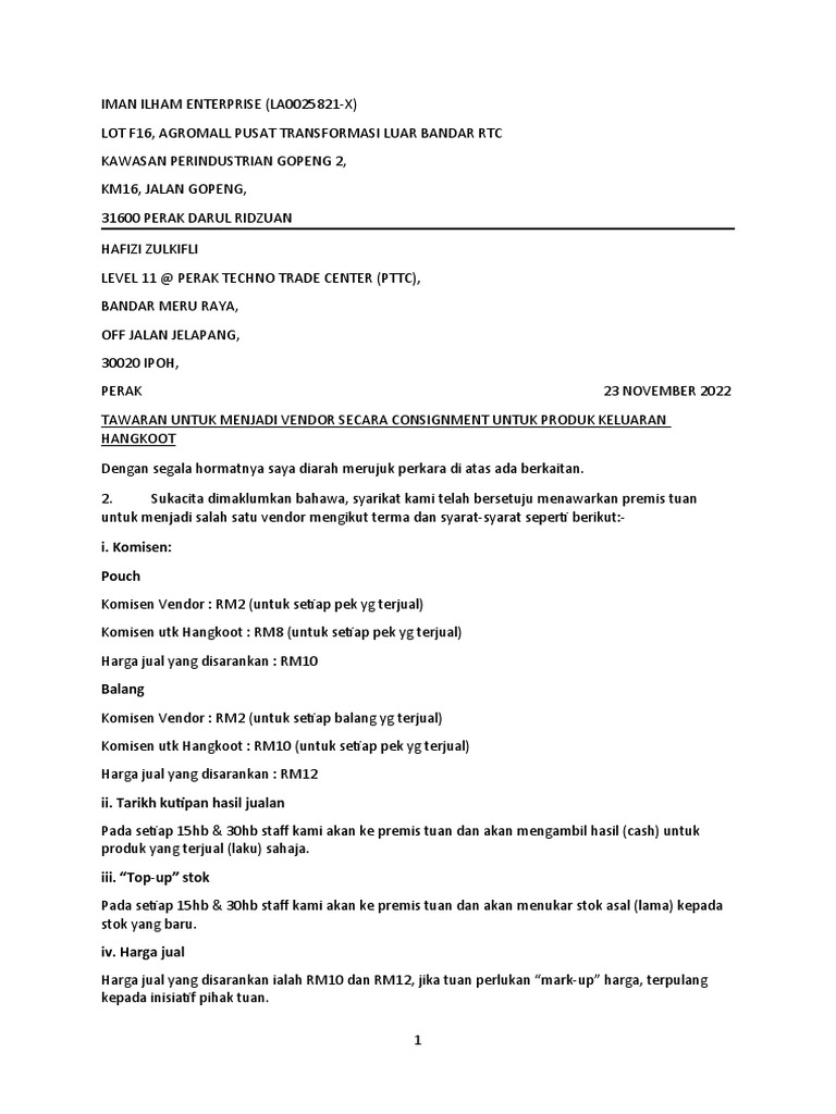 Surat Tawaran Vendor Bean Here PDF