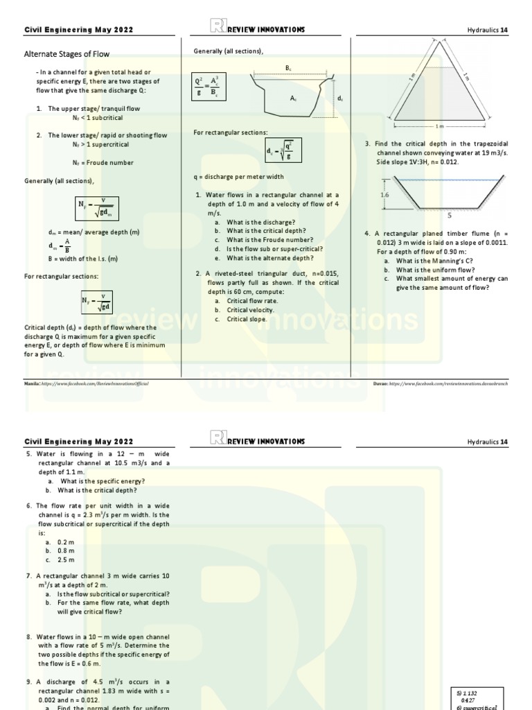 STA642 Hydraulics Flow Analysis | PDF | Discharge (Hydrology ...