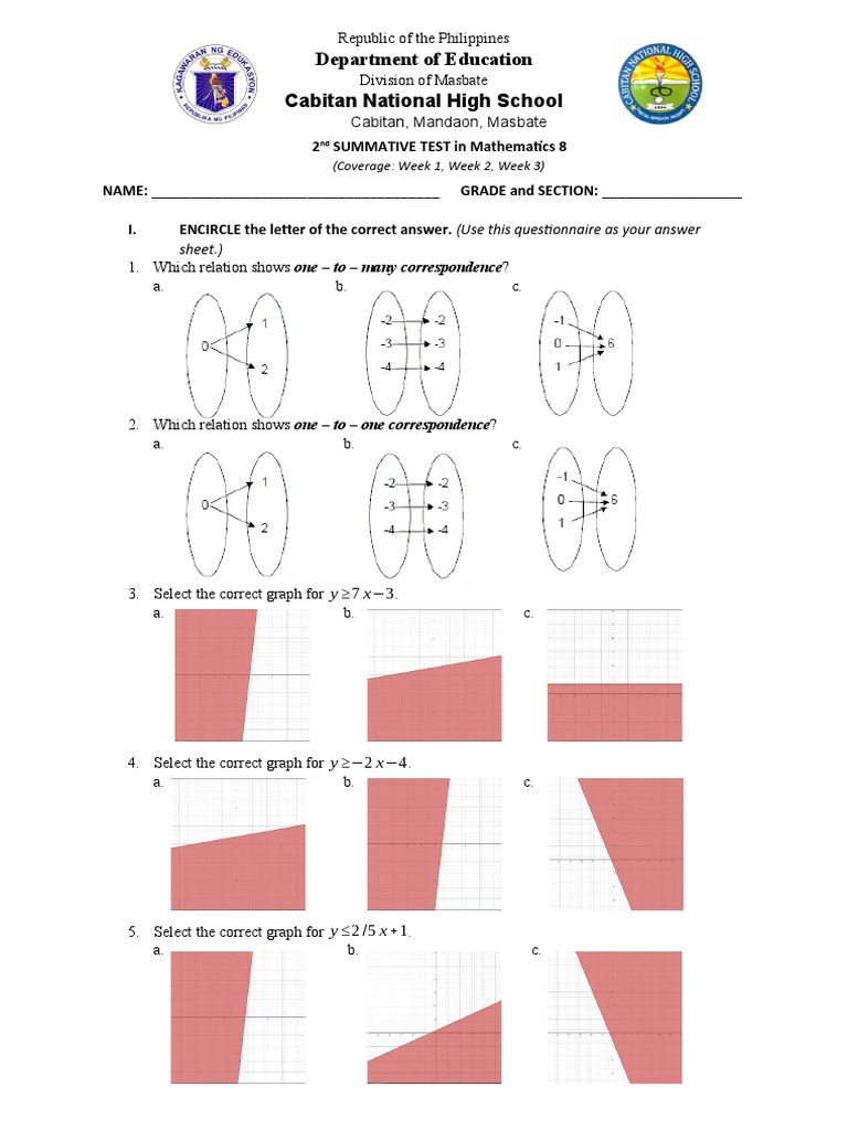 Math 8 2nd Quarter Test & Answer Key | PDF | Function (Mathematics ...