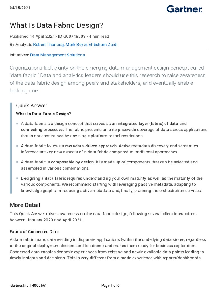 What Is Data Fabric Gartner PDF Metadata Data
