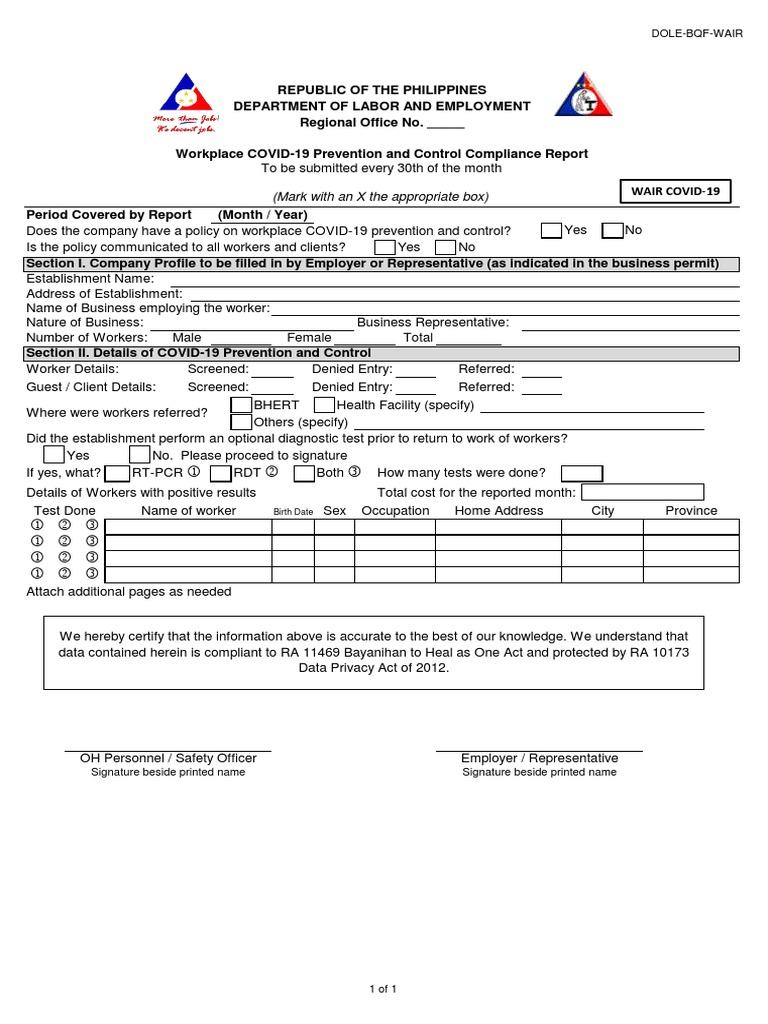 Dole bqf wair pdf employment business