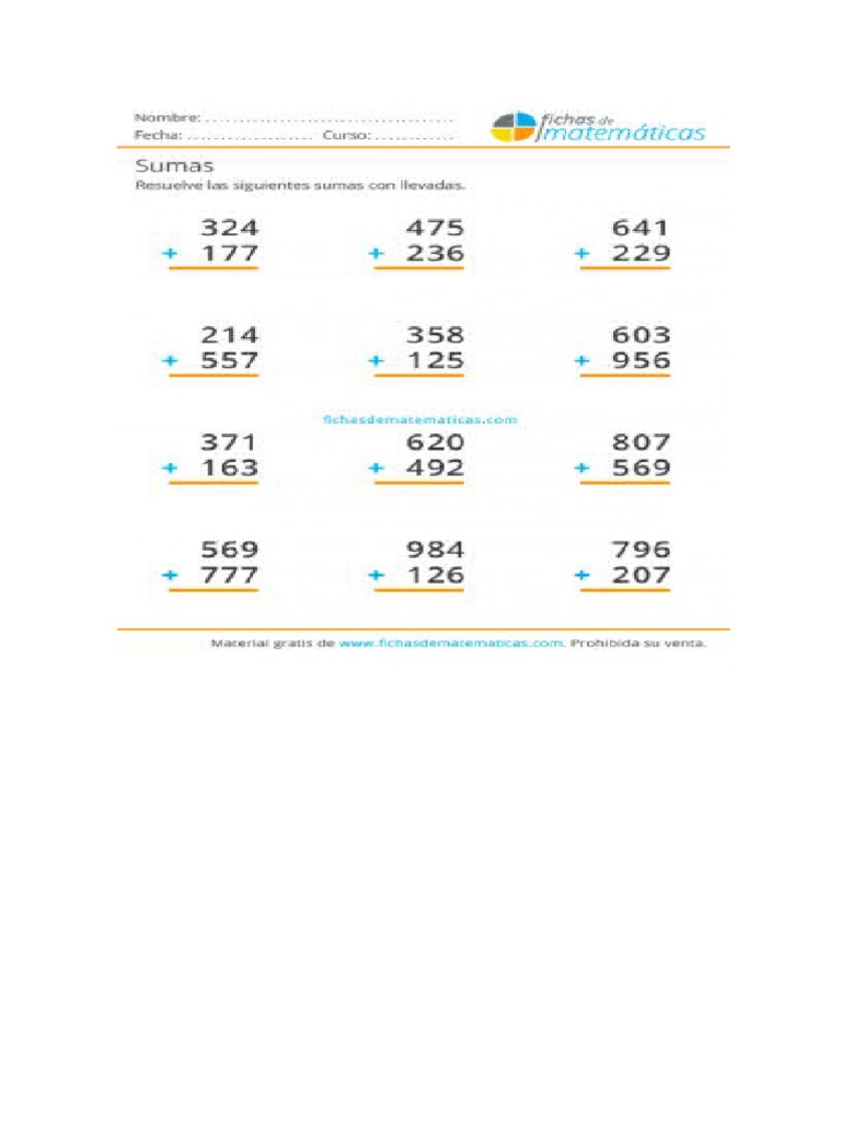 Sumas Llevando de Tres Cifras Noviembre | PDF