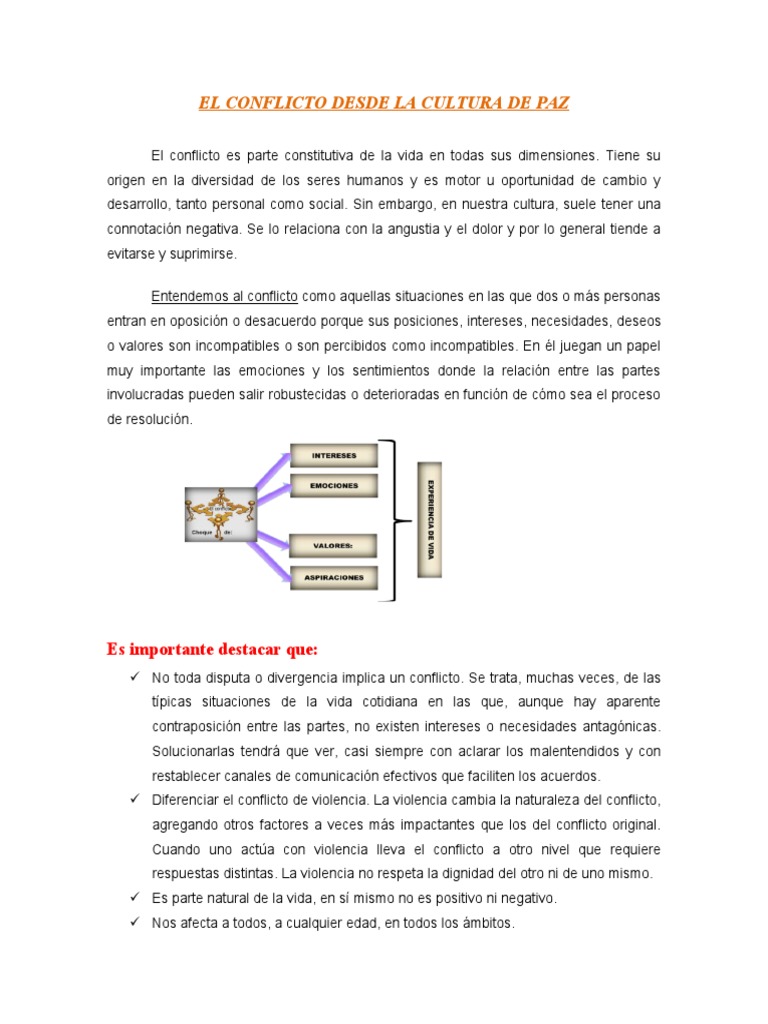 Conflicto y Cultura de Paz: Análisis | PDF | Conflicto (proceso ...