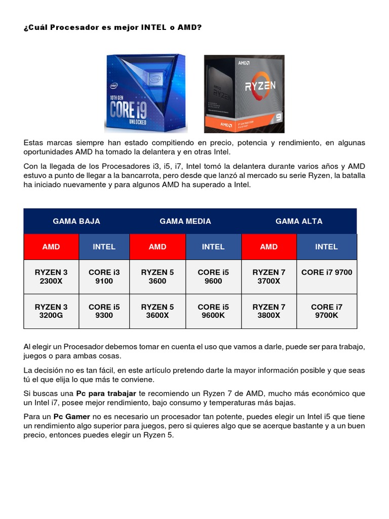 Comparativa: Procesadores AMD vs Intel | PDF | Microprocesador | Micro ...