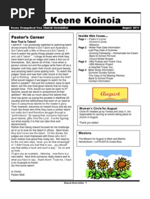 Church Newsletter- August 2011
