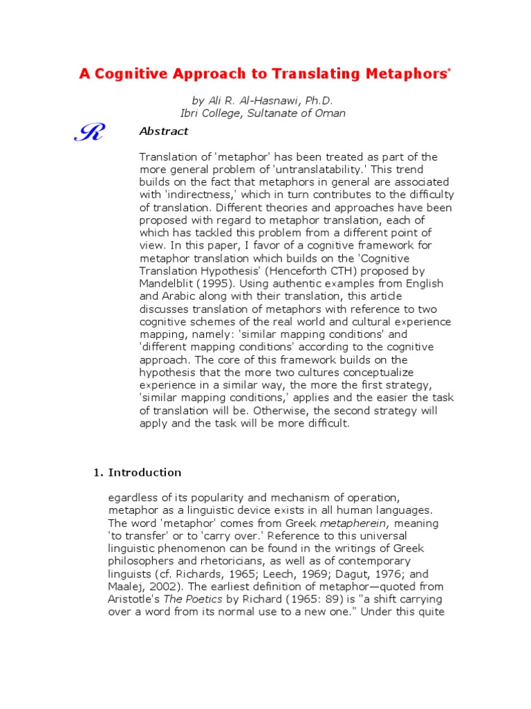 Cognitive Approaches to Metaphor Translation | PDF | Metaphor ...