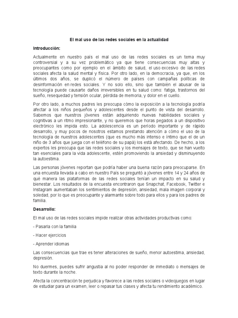 El Mal Uso de Las Redes Sociales en La Actualidad | PDF | Servicio de ...