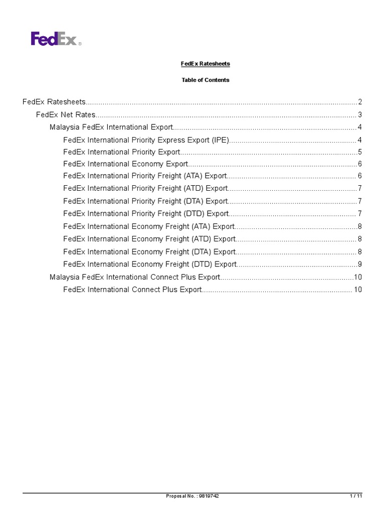 FedEx Malaysia International Export Rates | PDF | Cargo | Fee