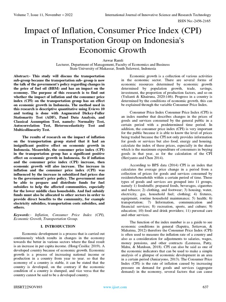 Impact of Inflation, Consumer Price Index (CPI) in Transportation Group