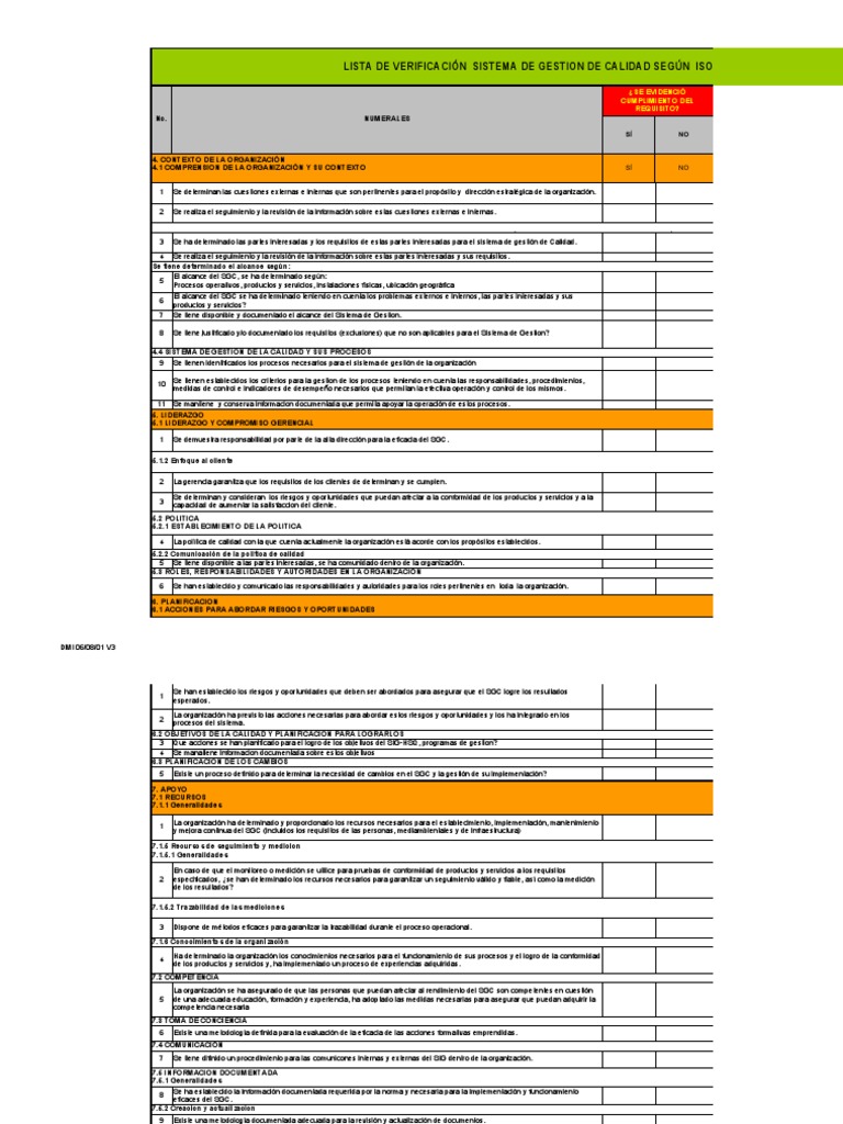 Lista de Verificación ISO 9001:2015 | PDF | Calidad (comercial ...