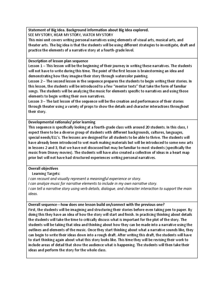Kindergarten Narrative Lesson Plan
