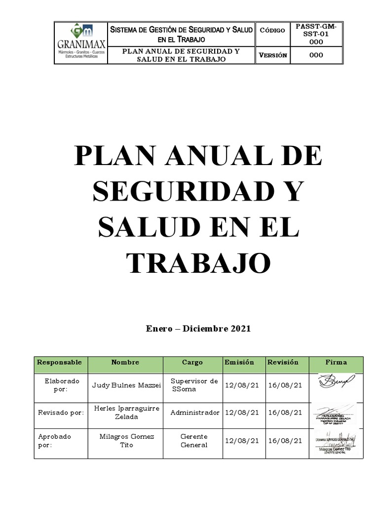 Plan Anual de Seguridad y Salud 2021 | PDF | Valores | Seguridad y ...