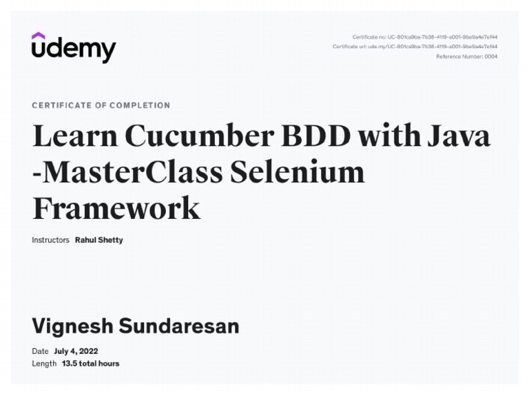Selenium Cucumber Java Certificate | PDF