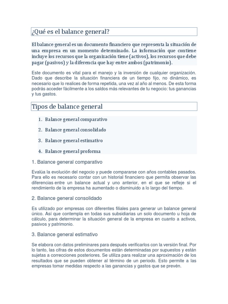 Balance General | Descargar gratis PDF | Hoja de balance | Contabilidad
