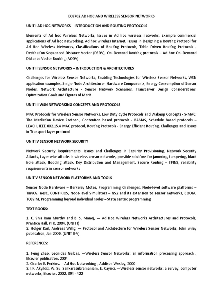 ASN Syllabus PDF Wireless Ad Hoc Network Wireless Sensor Network