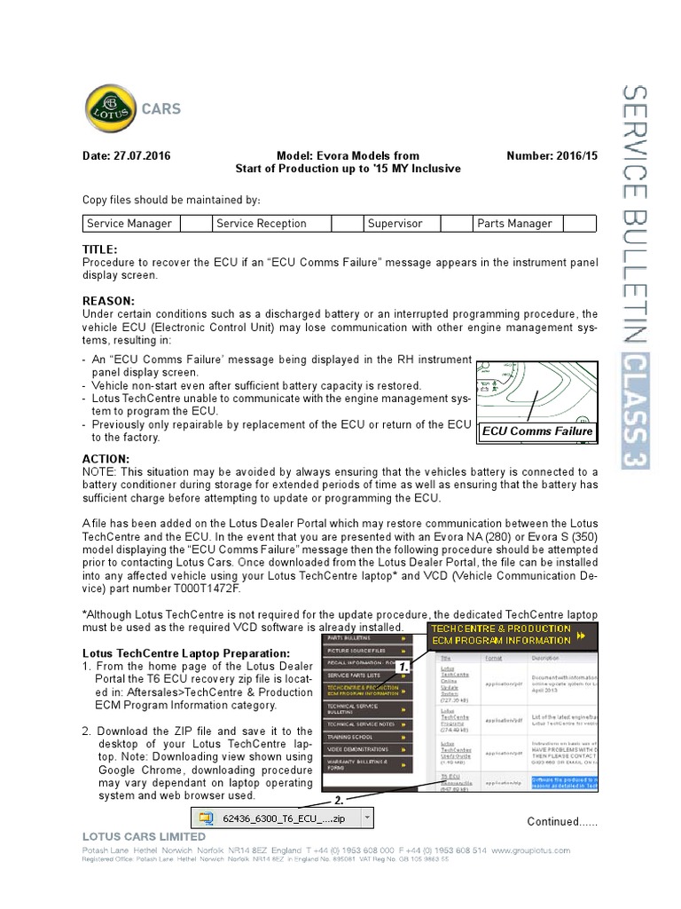 MC-10143133-9999 Lotus Evora ECU Comms Failure | PDF | Computer File ...