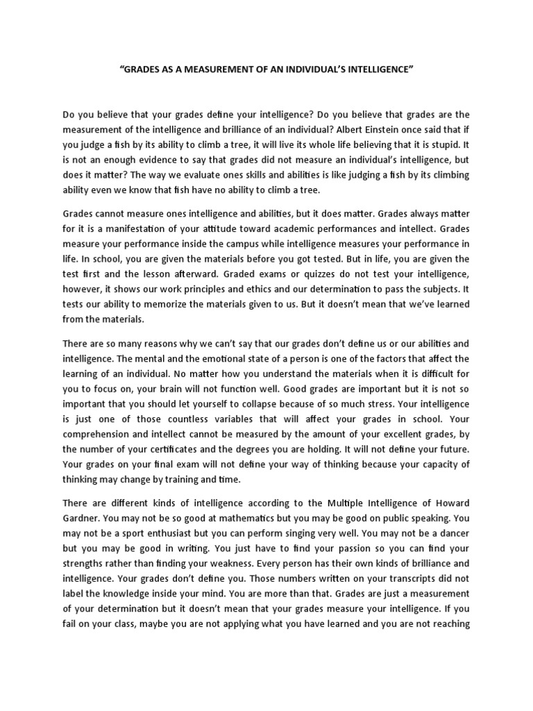 Grades As A Measurement of An Individual's Intelligence PDF