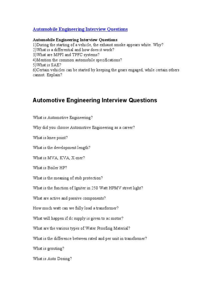 Automobile Engineering Interview Questions PDF Horsepower