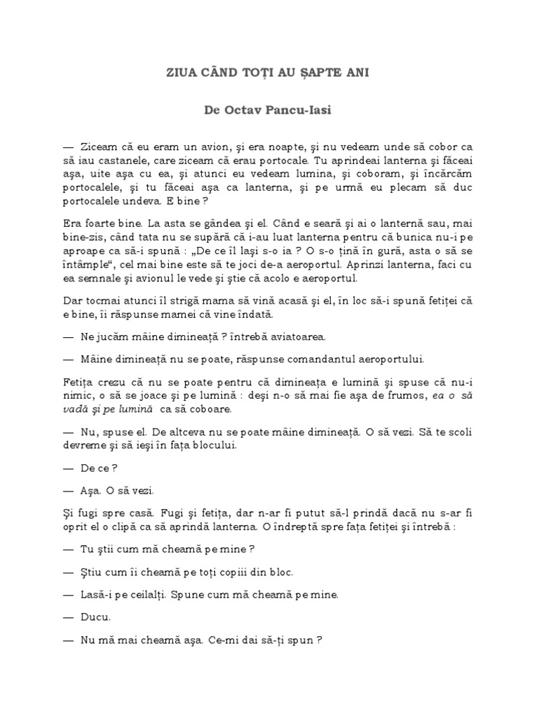 Ziua Cand Toti Aveau 7 Ani - Octav Pancu Iasi | PDF