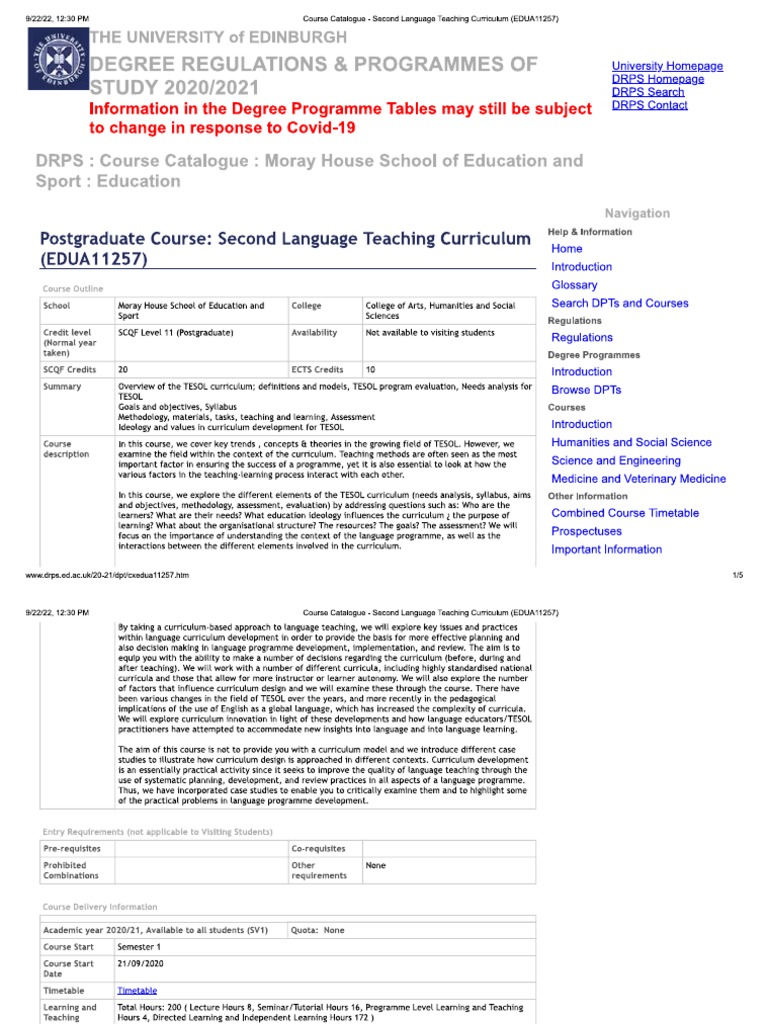 Sample Syllabus Second Language Teaching Curriculum The University Of