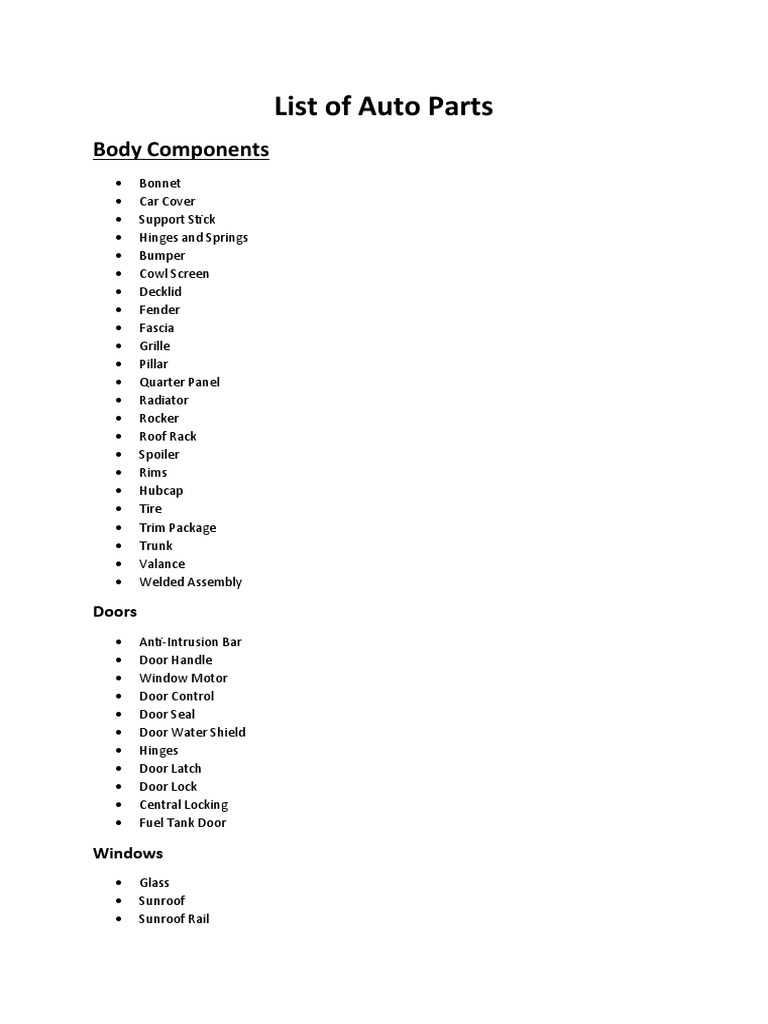 Comprehensive Auto Parts List | PDF | Brake | Ignition System