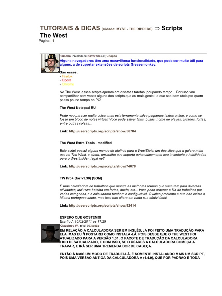 Tutoriais The West | PDF | Linguagem de script | Cidade